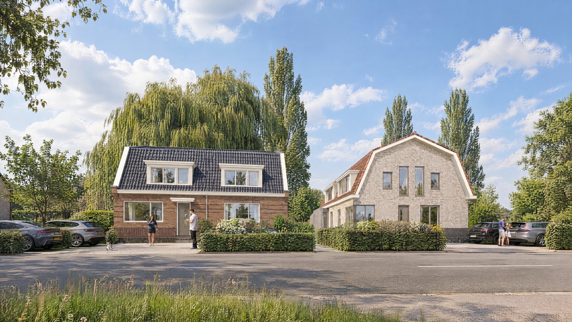 De vier woningen van Werf aan de Noord, gezien vanaf de straat